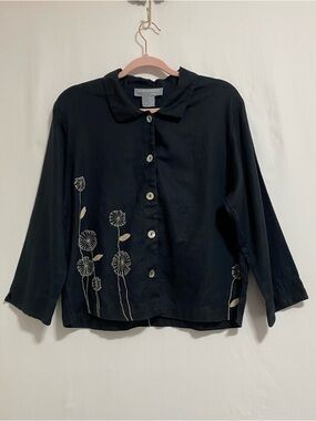 Carol Anderson Black Linen Button-Down Shirt